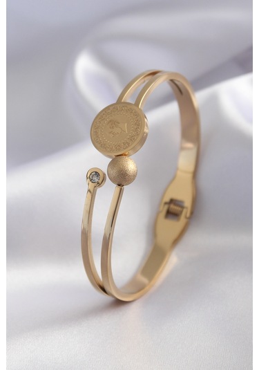 Zarif Kadın İçin Golden Çelik Çeyreklik Takılır Zirkonlu Kelepçe Gri