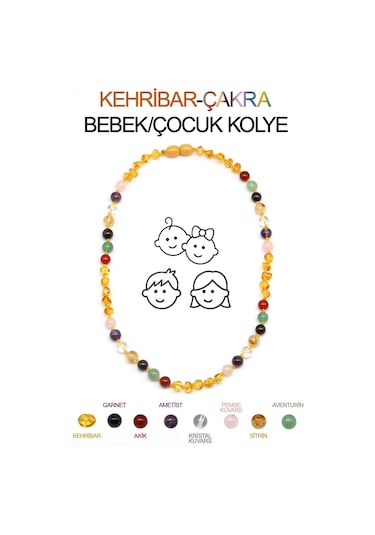 Kehribar-çakra Doğal Taş Bebek/çocuk Kolyesi-35 Cm