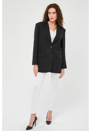 Siyah Kadın Düğmeli Oversize Blazer Ceket Siyah