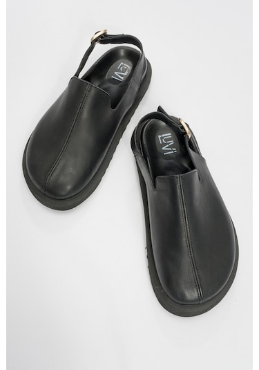 Laby Siyah Cilt Hakiki Deri Kadın Sandalet Siyah Deri