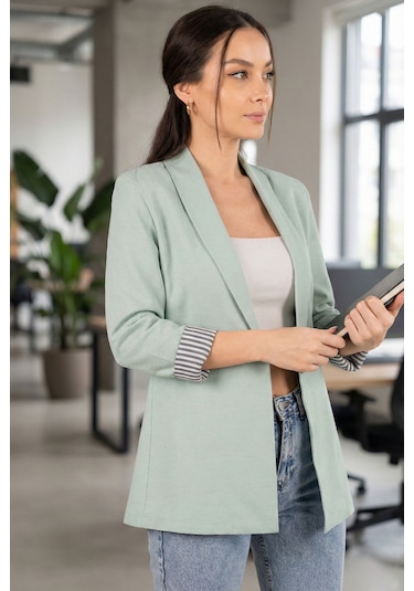 Armonika Kadın Mint Kol İçi Çizgili Tek Düğmeli Ceket Arm-22k001122
