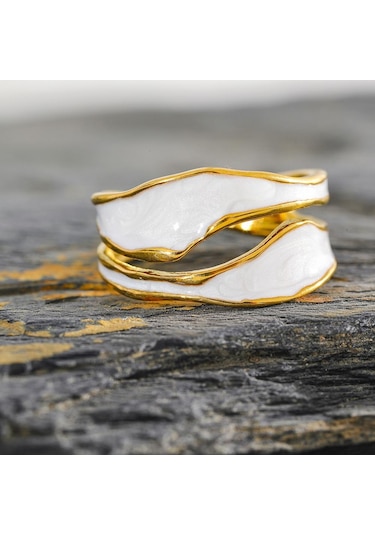 Eetit Moda Beyaz Emaye Yaratıcı Düzensiz 316 Paslanmaz Çelik Açık Halka Su Geçirmez Kadın Takı Şık Charm Bijoux Yeni Altın