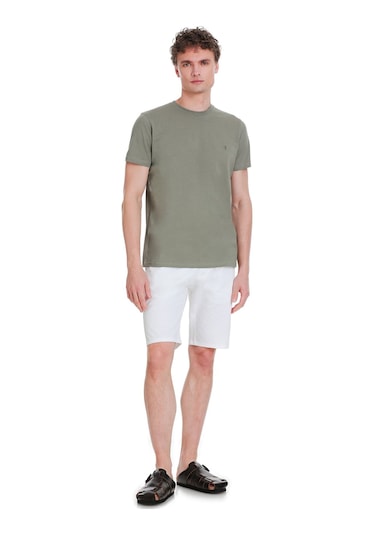 Zeytin Yeşili Regular Fit 100% Pamuk Bisiklet Yaka Tişört 1996541 Vetiver Gri-01