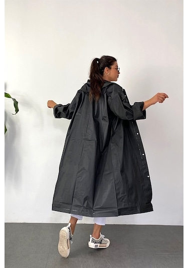Marlux M21M Unisex Kapüşonlu Çıtçıtlı Eva Yağmurluk - Siyah