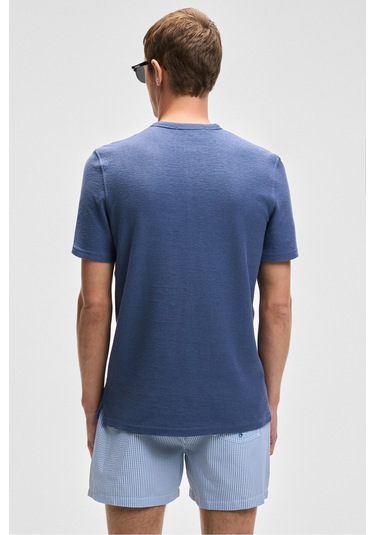 ERMAC Erkek Hakim Yaka Düğmeli Kısa Kol İndigo T-Shirt