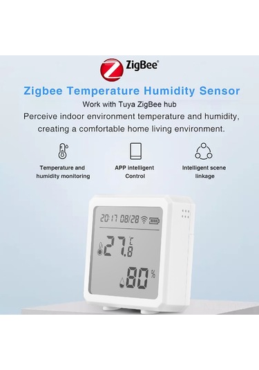 Youmex Akıllı Ev İçin Zigbee 3.0 Lcd Ekranlı Sıcaklık Ve Nem Sensörü - Alexa Uyumlu