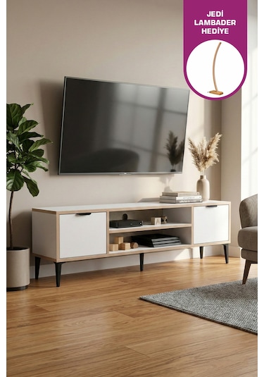 Vilinze Arden 140 Cm Kapaklı Raflı Tv Ünitesi Beyaz