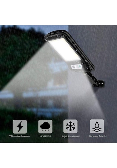 1 Adet Hareket Sensörlü Kumandalı 3 Modlu Güneş Enerjili 128 Led Solar Bahçe Sokak Lambası Büyük Boy Siyah