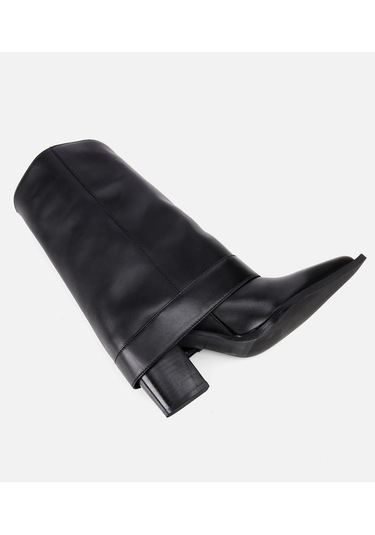 Hotiç Kadın Deri Siyah Pantolon Görünümlü Gold Tokalı Kalın Topuklu Bot 01boh315280a100 01boh315280a100 Siyah