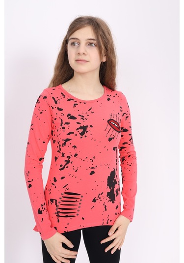 Toontoy Kız Çocuk Sweatshirt Lazer Kesim Dudak Nakışlı Nar Çiçeği