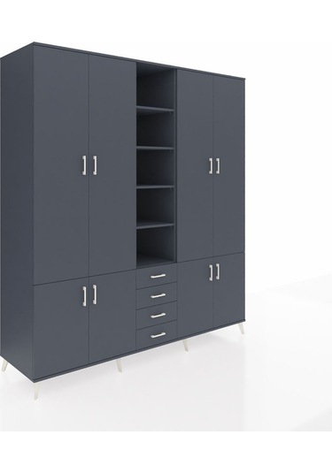 Kronos Dolap 17 Raflı 4 Çekmeceli 8 Kapaklı 220x59x243 Antrasit-antrasit/antrasit Antrasıt/antrasıt