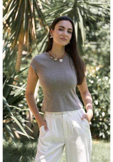 Bohemai Kensal Dar Kesim Vizon T-shirt Vizon