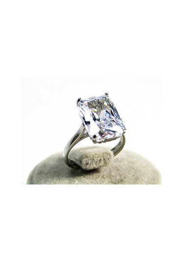 Gümüş Baget Beyaz Taşlı Kadın Yüzük