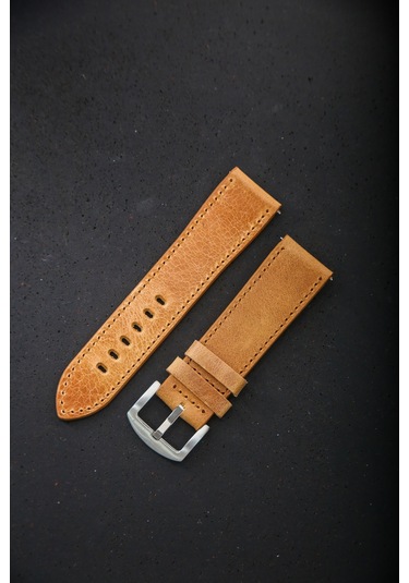 Hakiki Deri 24mm Akıllı Pimli Saat Kordonu Açık Kahverengi