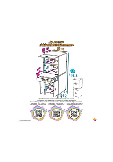 Modilayn Oslo Fırın Mikrodalga Dolabı. 60x162.4x56 Cm, 1 Çekmece, 4 Kapak. Mutfağınıza Yer Açın Beyaz
