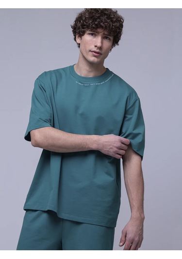 Frutto Rosso Düz Renkli Oversize Tişört 212014194 Derin Mavi-yeşil