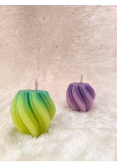 Dalga Desenli Dekoratif Mum, Tek Renk Yeşil