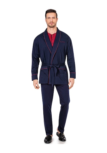 Pierre Cardin 5605 Erkek Çeyizlik 3'lü Rob Pijama Takım-lacivert Lacivert