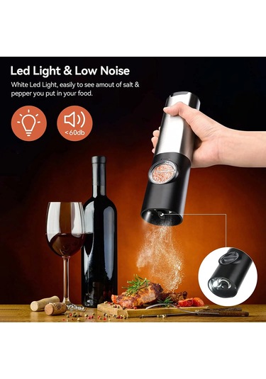 Myinkai 2pcs Usb Şarj Edilebilir Elektrikli Tuz Karabiber Gümüş - Siyah