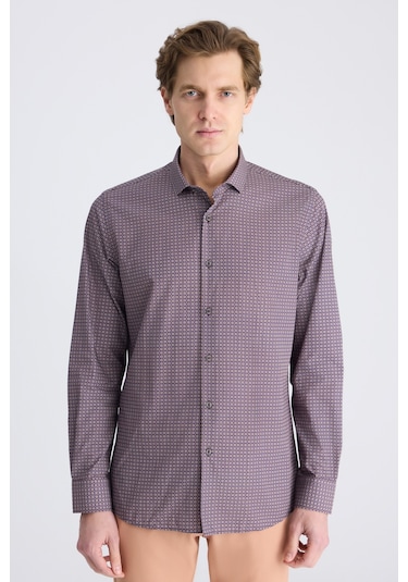 Twn Slim Fit Karma Renk Baskılı %100 Pamuklu Gömlek 1ec02ad01288m Z02