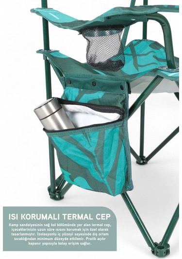 Perilla Qufi Termal Cepli Katlanır Telefon Tutma Aparatlı Kamp Piknik Sandalyesi Rejisör Koltuğu - Yeşil Yeşil