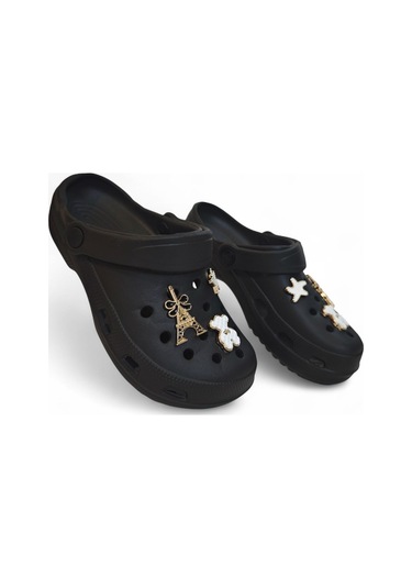 Fiyra 3009 Siyah Crks Taşlı Havuz Plaj Günlük Bayan Terlik Siyah