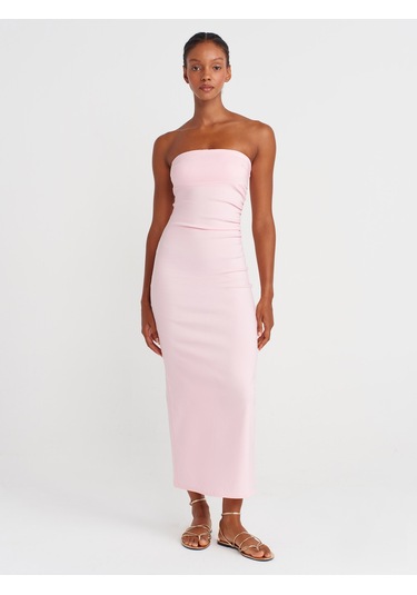 Dilvin 91368 Straplez Midi Elbise-toz Pembe Toz Pembe