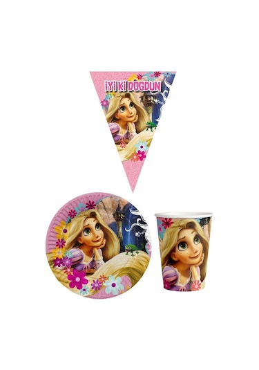 Rapunzel 8 Kişilik Kız Doğum Günü Mini Set Kız Çocuk Parti Seti