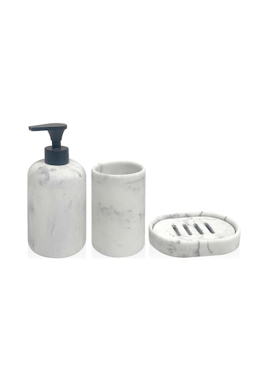 The Mia Marble Banyo Seti Siyah Beyaz 3 Parça