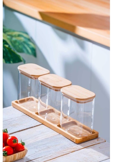 Acar Malibu Bambu Standlı 3lü Boroslikat Cam Baharatlık Seti Lnd-07583 Bambu