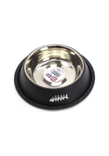 Playfull Balık Desenli Siyah Çelik Mama ve Su Kabı 24 Oz PFMK-4103