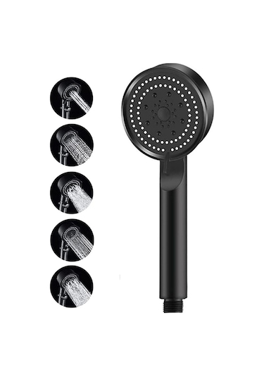 Turbo Duş Başlığı, Yüksek Basınçlı El Duşu, 5 Fonksiyonlu Duş Başlığı Siyah