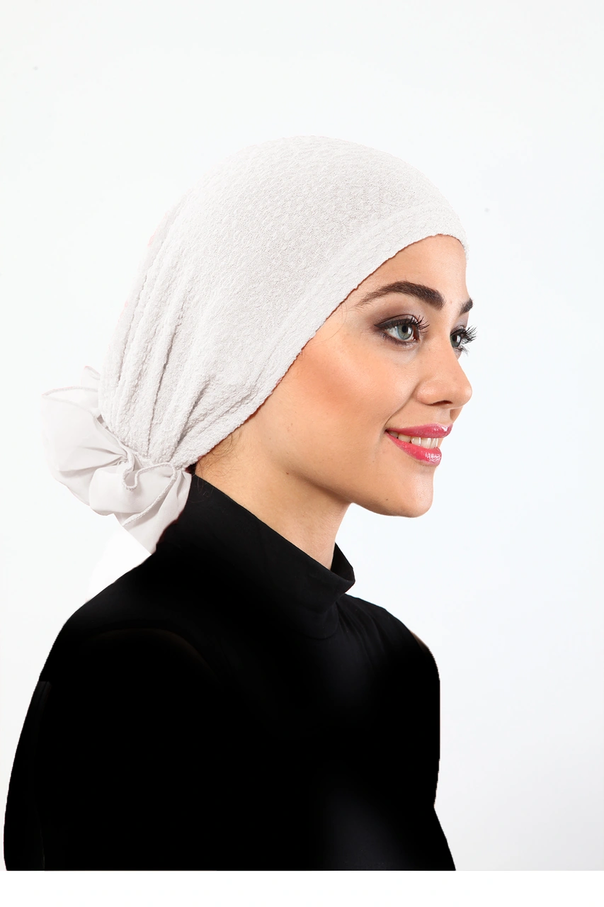 Brokar Tüllü Krem Hazır Türban Tesettür Bone Krem