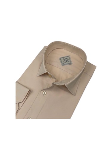 Linen Keten Klasik %100 Cotton Uzun Kollu Slim-fit Terletmeyen Krem Gömlek Regular Kalıp -10310 Krem