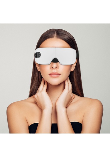 Leezsing Termal Titreşimli Elektrikli Göz Masaj Cihazı, Dahili Pil, Ayarlanabilir Elastik Bant, 4 Seviyeli Sıcaklık, Bt Müzik Bağlantısı, Beyaz