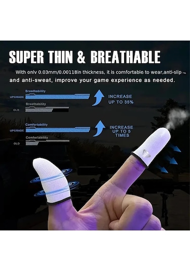 Xuweiwei 2 Çift Metal Saklama Kutulu Oyun Parmak Kılıfı Gümüş Fiber Nefes Alabilir Terlemez