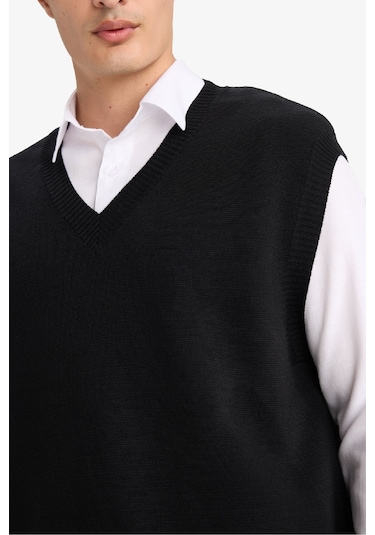 Defacto Standart Fit V Yaka Triko Yelek F4999ax25aubk27 Siyah