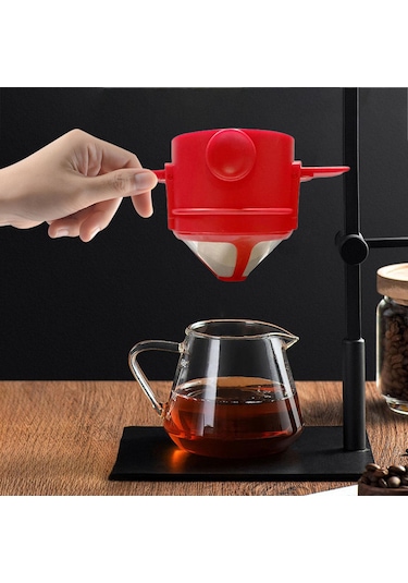 Homyl Taşınabilir Kahve Filtresi, Paslanmaz Ağ Tek Metal Kırmızı