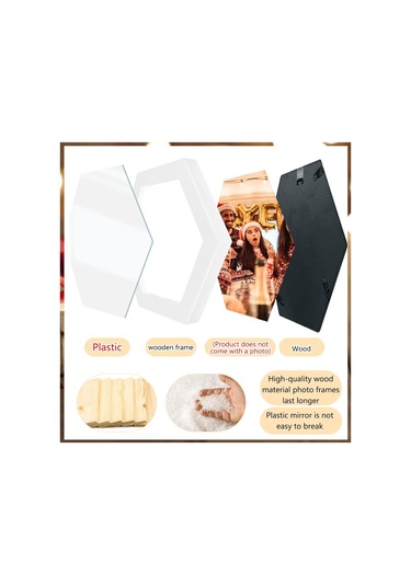 Lemestar Ahşap Altıgen Duvar Foto Çerçevesi Seti - 2 Adet, Ev Ofis Dekorasyonu, Kolay Kurulum, Özel Anılarınızı Gösterin