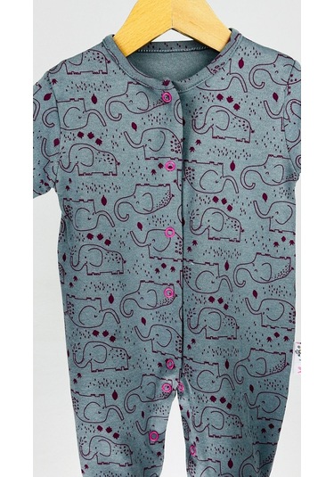 Fil Desenli Çıtçıtlı Pamuklu Bebek Tulum 001