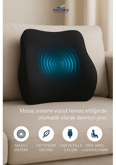 Vıscora Masaj Sistemli Ortopedik Sırt Minderi Omurga Dostu Ergonomik Bel Desteği Siyah