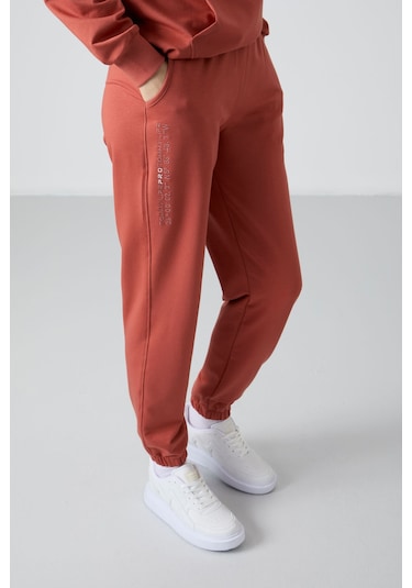 Tommy Life Tarçın Kapüşonlu Kanguru Cep Oversize Lastik Paça Kadın Eşofman Takımı - 95288 Tarçın