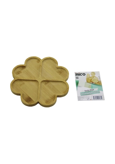 Yuvarlak 4 Kalp Bölmeli Ahşap Bambu Servis Sunum Tepsi - Tahtası 21 X 1.4cm 5365 Çok Renkli