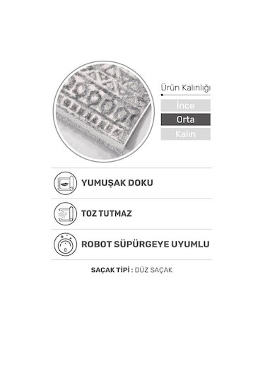 Notteo Modern Halı Yumuşak Dokulu, Dokuma Tabanlı, 7 Mm İnce Form, Dayanıklı Gri 1