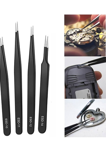 Tangshopping Esd Anti-statik Paslanmaz Çelik Cımbız Hassas Bakım Endüstriyel Tamir Kavisli Alet Ev Çalışma Modeli Yapımı El Aleti