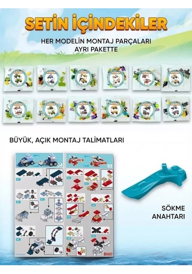 315 Parça 12+2 Araca Dönüşebilen İş Makineleri Ve Araçlar Yapı Blok Seti - Eğitici Oyuncak