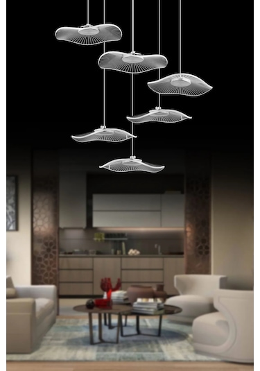 İstanbul Avize Şapka 6'lı Gümüş Üç Renk Led Lüx Modern Ledli Aviz