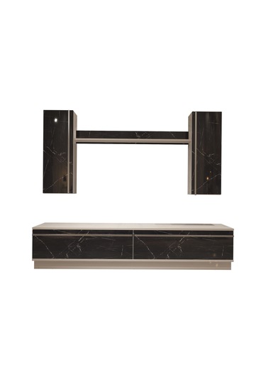 Decoraktiv Eko 5db Mdf Std Tv Ünitesi Tv Sehpası Beyaz - Siyah Mermer