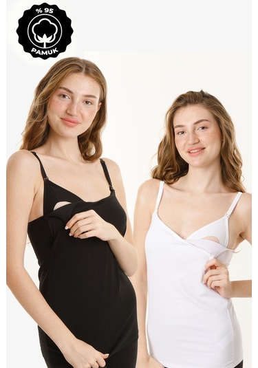 Hamile Kaplı Emzirme Atletli 2li Set Siyah-beyaz Siyah - Beyaz