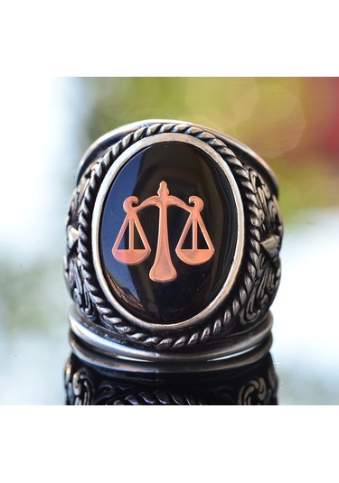 925 Ayar Gümüş Zambak Deseni Büyük Yüzük - Adalet Terazisi Yüzüğü Gümüş